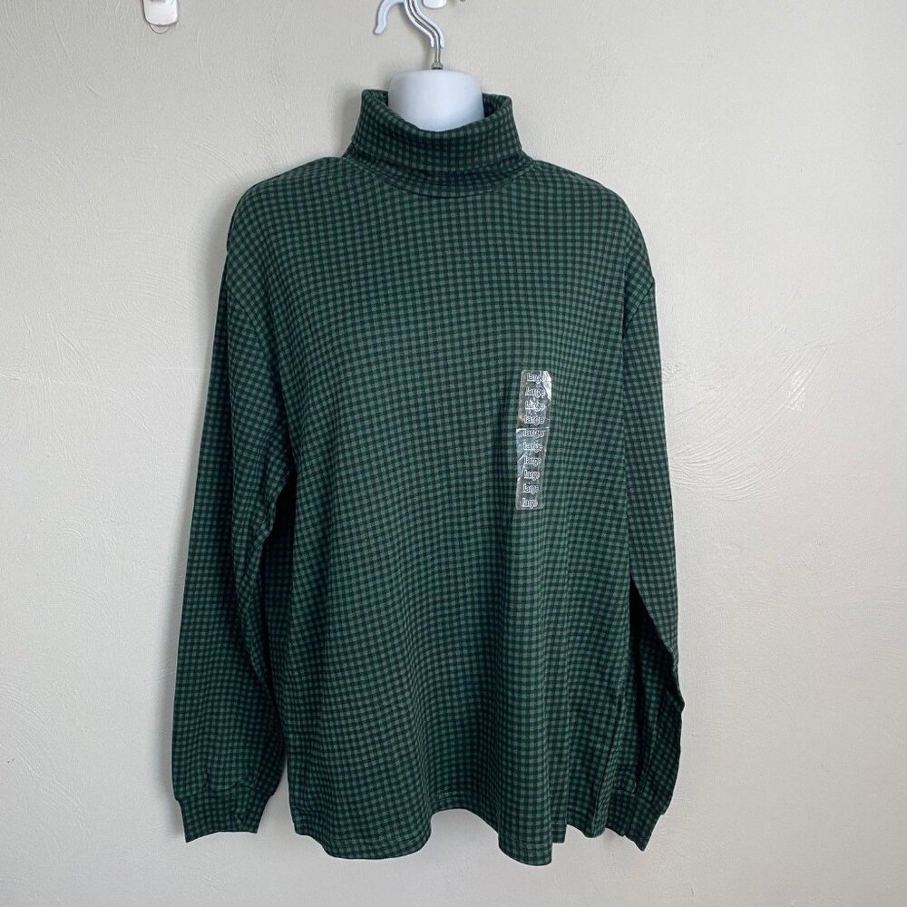 NWT Partners Green Black Turtleneck Knit sweater Size L 90s Retro Comfy Cottage